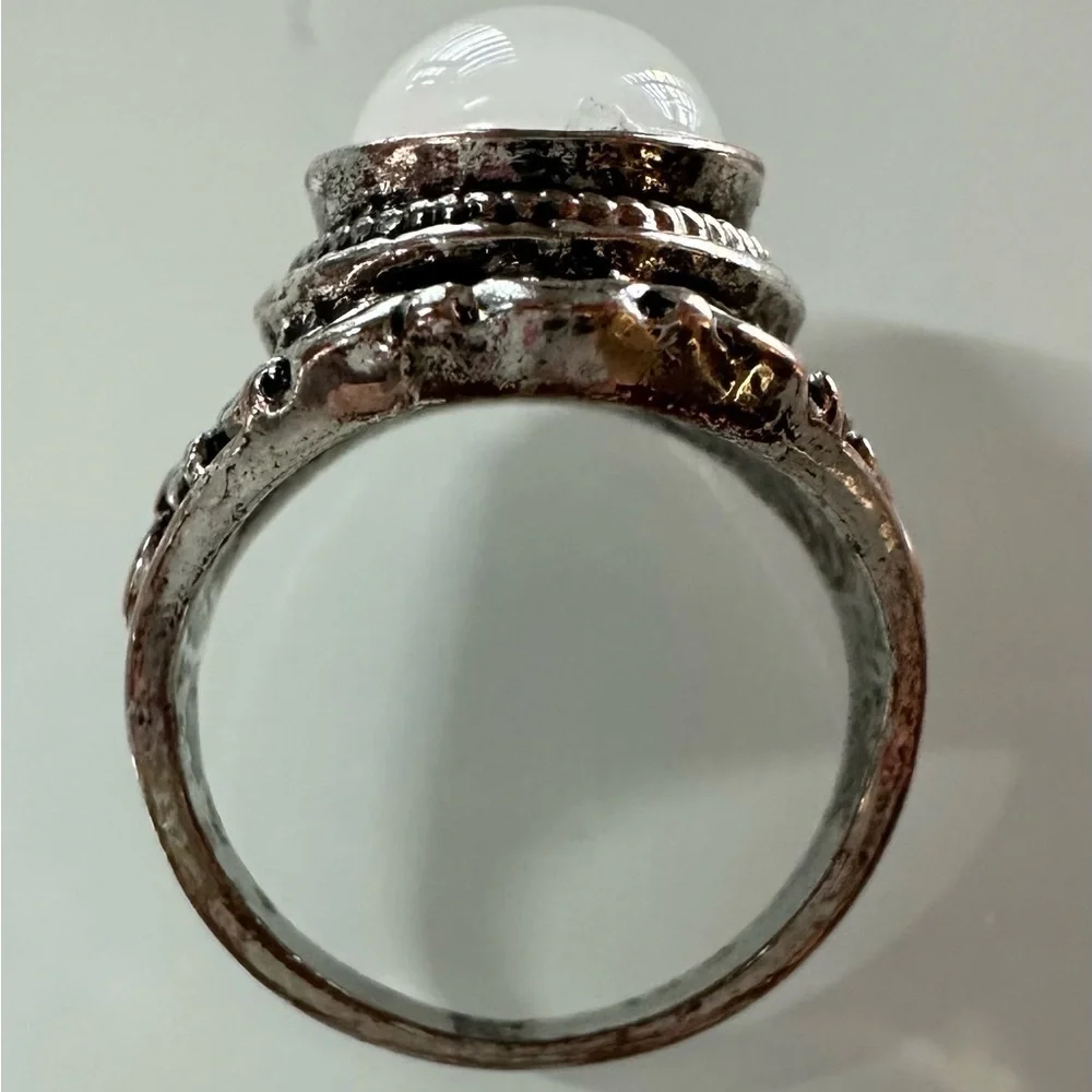 Vintage Bali Style 925 Sterling Silver White Moonstone Ring Size 7 Ornate Boho - Picture 4 of 8